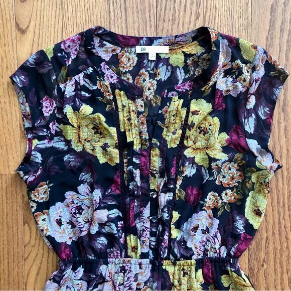 DR2 Floral Lined Sleeveless Belted Elasticized Waist Maroon Dress Women’s Size S - Picture 2 of 13